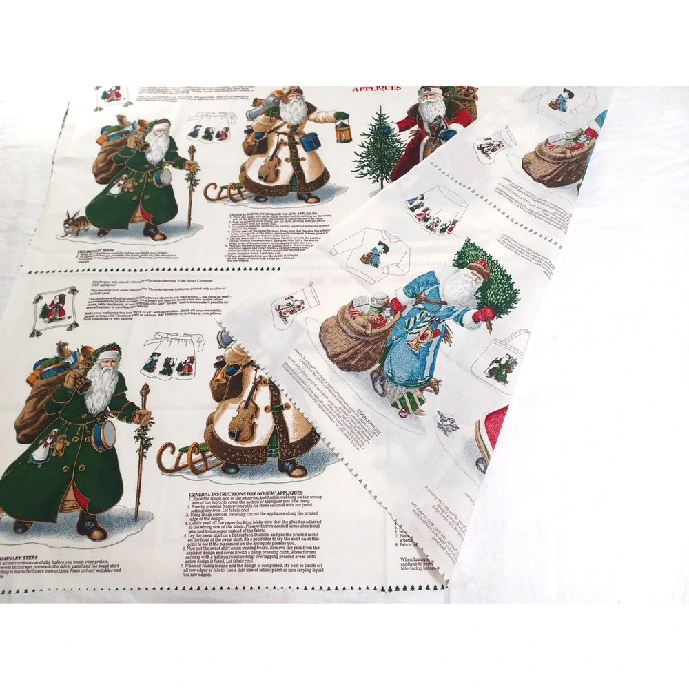 VTG Old Father Christmas Santas Appliques Holiday Appliques Panel Cotton Fabric